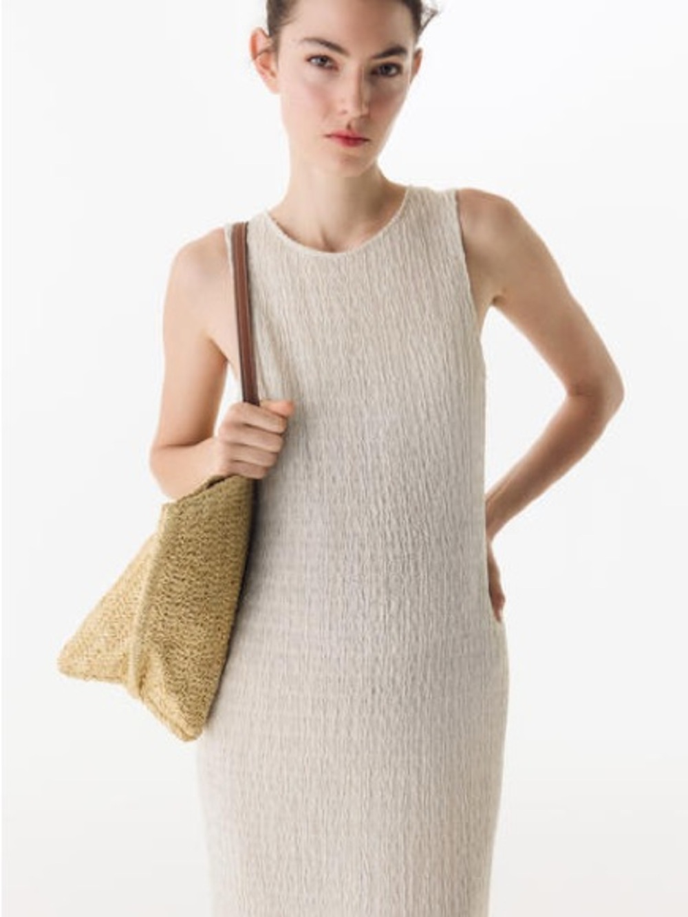 Mama Textured Jersey Dress in Light Beige